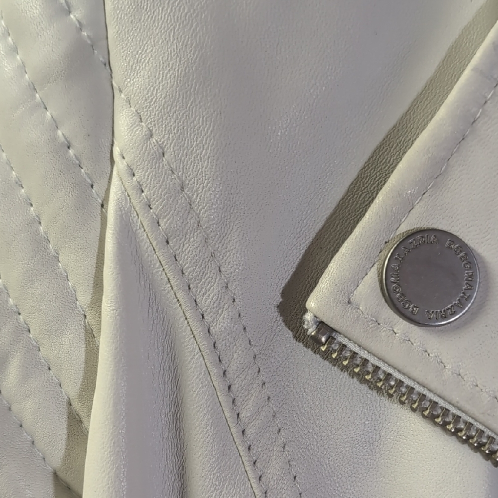 BCBGMAXAZRIA White Biker-Style Leather Jacket - Picture 3 of 16